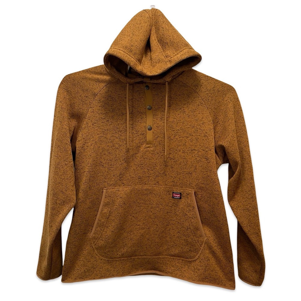 Wrangler Workwear Men's XL Brown Heather Hooded Snap Pullover Fleece Hoodie